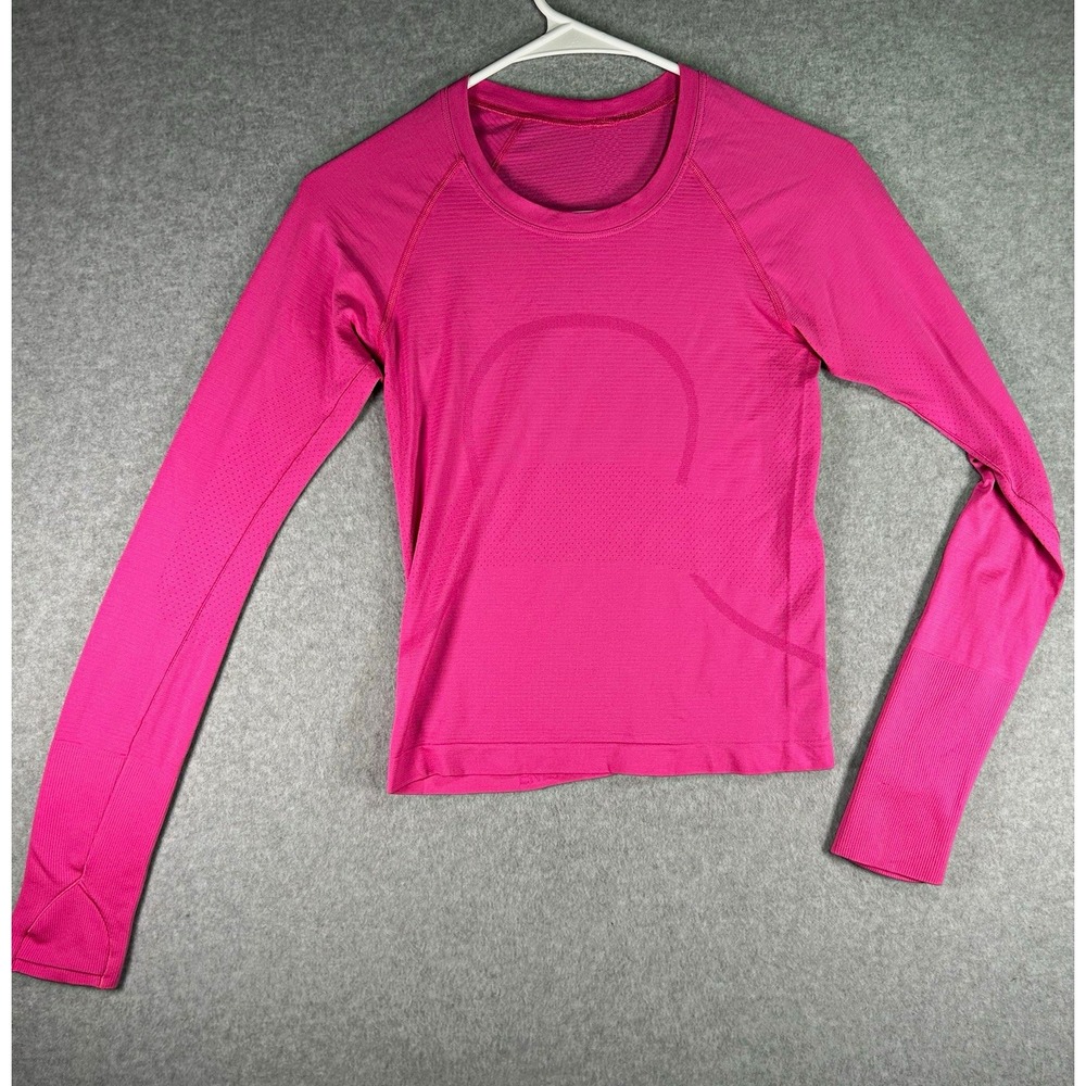 lululemon Swiftly Tech T-Shirt Womens 4 Pink Breathable Stretch Slim Raglan Crew